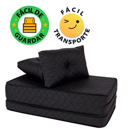 Puff Multiuso Bordado Matelassê com Travesseiro 3 em 1 Casal Preto Bf Colchões - 8