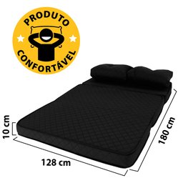 Puff Multiuso Bordado Matelassê com Travesseiro 3 em 1 Casal Preto Bf Colchões - 4