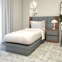 Ver imagem 2 de Cama Solteiro Cabeceira e Mesa C/ 2 Gavetas sob Medida Mdf Cor:nogueira Cadiz com Cinza Sagrado