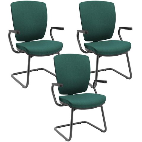 Kit 3 Cadeiras de Escritório Fixa Executiva Office Preto Slim Alta Flexi P03 Poliéster Verde - 