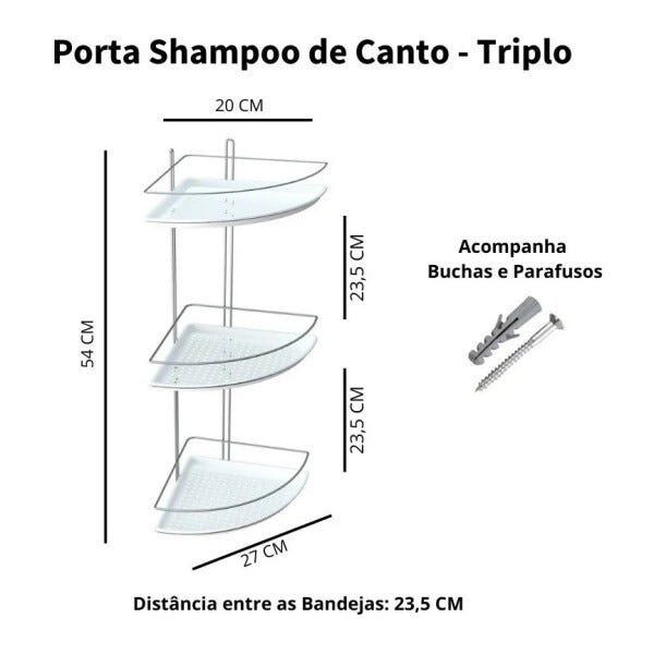 Porta Shampoo Cantoneira Triplo Com Fundo Plástico Branco Stolf - 3