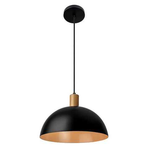 Blumenau Pendente Bia Alum Ø300mm Cabo Pp 1xe27 Int Dourado Preto Liso Preto e Dourado