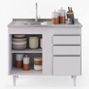 Ver imagem 3 de Balcão Gabinete 100cm Sem Tampo 3 Portas 2 Gavetas Luziania Branco - Lumil Móveis