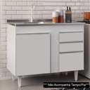 Ver imagem 2 de Balcão Gabinete 100cm Sem Tampo 3 Portas 2 Gavetas Luziania Branco - Lumil Móveis