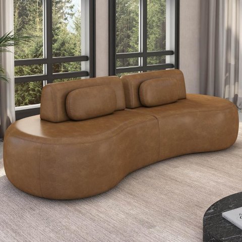 Sofá 4 Lugares 240cm Orgânico Mellanie Sintético Caramelo Z32 - Mpozenato