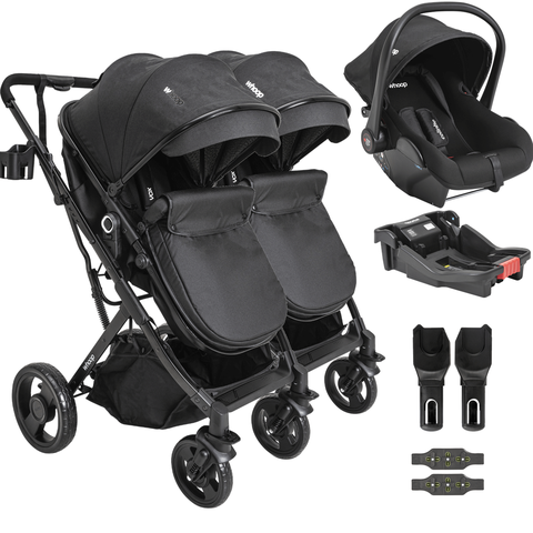 Carrinho Kiddo para Gemeos com Bebe Conforto Colinho Base Vox Ii Preto