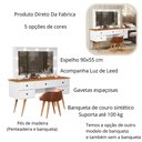 Ver imagem 2 de Penteadeira Camarim com Espelho Led 5 Gavetas Banqueta Inclusa Courino Pé Madeira Branco/nature