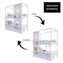 Ver imagem 6 de Beliche Casinha Reta com 02 Janelas e 02 Gavetas Madeira Maciça Branco/ Rosa Housin