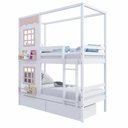 Ver imagem 5 de Beliche Casinha Reta com 02 Janelas e 02 Gavetas Madeira Maciça Branco/ Rosa Housin