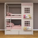 Ver imagem 1 de Beliche Casinha Reta com 02 Janelas e 02 Gavetas Madeira Maciça Branco/ Rosa Housin