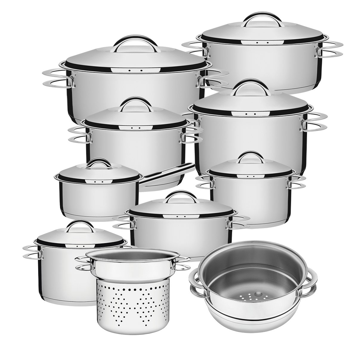 Jogo de Panelas 10 Peças Inox Fundo Triplo Solar Tramontina