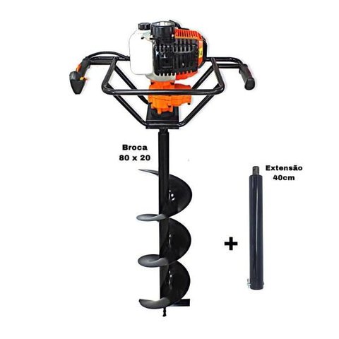 KIT Perfurador de Solo Vulcan VPS520 2T 52CC 2,5HP com Broca 80x20cm + Extensão 40cm Com Pino