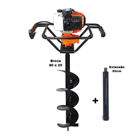 KIT Perfurador de Solo Vulcan VPS520 2T 52CC 2,5HP com Broca 80x20cm + Extensão 50cm Com Pino