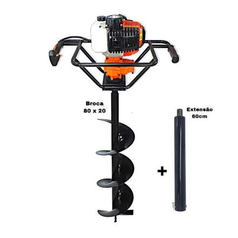 KIT Perfurador de Solo Vulcan VPS520 2T 52CC 2,5HP com Broca 80x20cm  Extensão 60cm Com