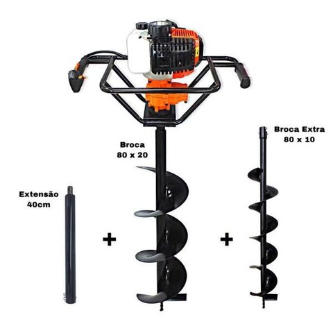 KIT Perfurador de Solo Vulcan VPS520 2T 52CC 2,5HP com Broca 80x20cm + Broca 80X10Cm + Extensão