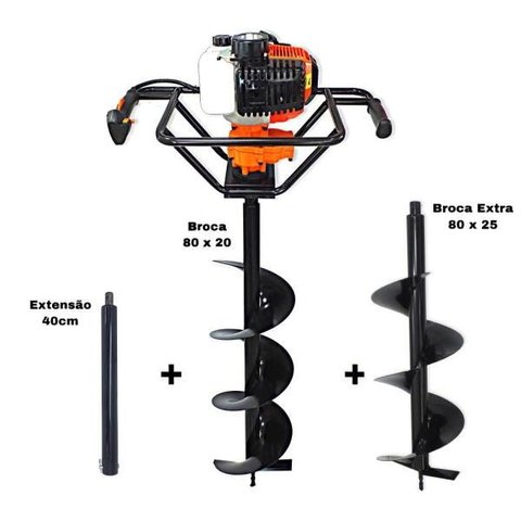 KIT Perfurador De Solo VPS520 2T 52CC 2,5HP com Broca 80x20cm + Broca 80 x 25cm + Extensão 40cm