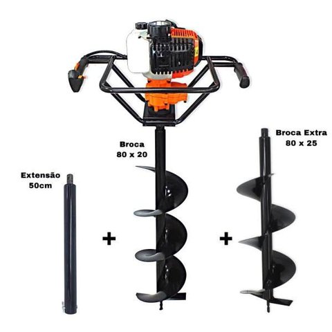 Perfurador de Solo Vulcan VPS520 2T 52CC 2,5HP com Broca 80x20cm + Broca 80 x 25cm + Extensão 50cm
