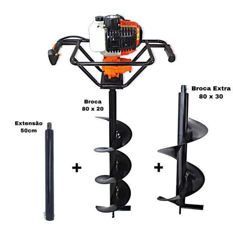 Perfurador de Solo Vulcan VPS520 2T 52CC 2,5HP com Broca 80x20cm + Broca 80 x 30cm + Extensão 50cm
