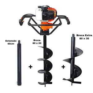 Perfurador de Solo Vulcan VPS520 2T 52CC 2,5HP com Broca 80x20cm + Broca 80 x 30cm + Extensão 60cm