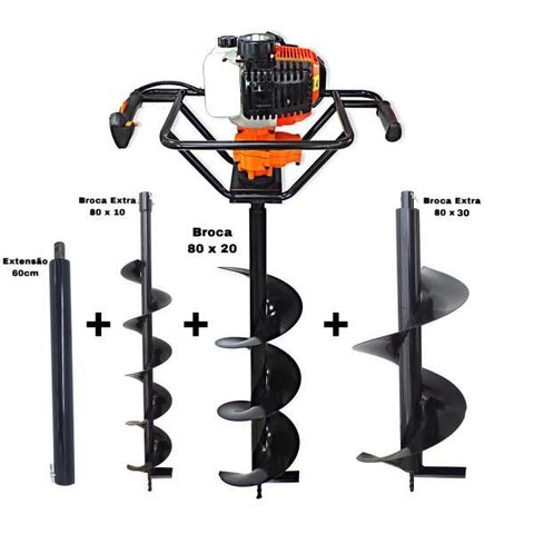 Perfurador de Solo Vulcan VPS520 2T 52CC 2,5HP com Broca 80x20cm + Broca 80x10 e 80x30cm + Extensã