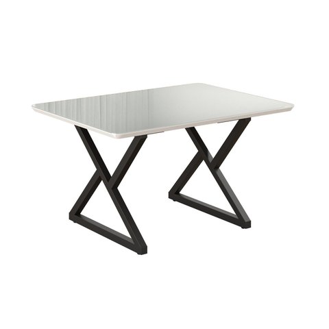 Mesa para Sala de Jantar Retangular 120x90cm MDF com Vidro Império Branco/Preto Fosco/Off White