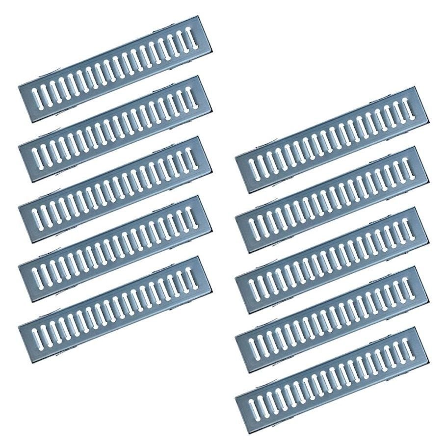 Kit 10 Ralo Grelha Linear e Caixilho Aço Galvanizado 10x50cm