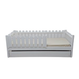 Bicama Solteirão Base Montessoriana em Madeira Maciça Pinus - Branco - Grade Cercadinho Completa