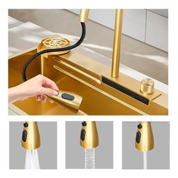 Cuba Gourmet Premium Torneira Cascata Lavador Copos Dourada Aço Inoxidável 304 Pia Cozinha - Brinova - 7