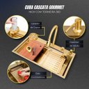 Ver mais imagens de Cuba Gourmet Premium Torneira Cascata Lavador Copos Dourada Aço Inoxidável 304 Pia Cozinha - Brinova