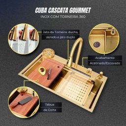 Cuba Gourmet Premium Torneira Cascata Lavador Copos Dourada Aço Inoxidável 304 Pia Cozinha - Brinova - 6
