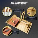 Ver imagem 6 de Cuba Gourmet Premium Torneira Cascata Lavador Copos Dourada Aço Inoxidável 304 Pia Cozinha - Brinova