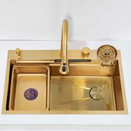 Cuba Gourmet Premium Torneira Cascata Lavador Copos Dourada Aço Inoxidável 304 Pia Cozinha - Brinova - 3