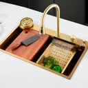 Ver imagem 2 de Cuba Gourmet Premium Torneira Cascata Lavador Copos Dourada Aço Inoxidável 304 Pia Cozinha - Brinova