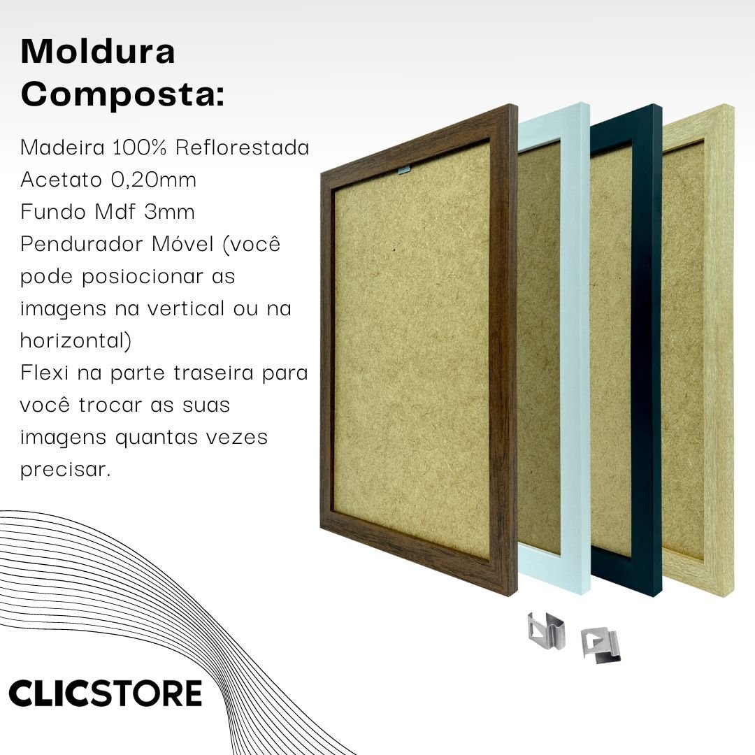 Moldura 50x70cm com Acetato Quadros Poster Foto Quarto Sala Casa Parede Certificados Madeira Fundo D - 4