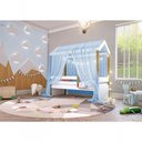 Ver imagem 2 de Cama Montessori Cabana Com Cordão Led Colchão E Dossel Azul