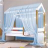 Cama Montessori Cabana Com Cordão Led Colchão E Dossel Azul - 4
