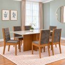 Ver imagem 1 de Conjunto Sala de Jantar Mesa Lana 160cm Tampo MDF Vidro Canto Reto 6 Cadeiras Evelin