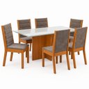 Ver imagem 2 de Conjunto Sala de Jantar Mesa Lana 160cm Tampo MDF Vidro Canto Reto 6 Cadeiras Evelin
