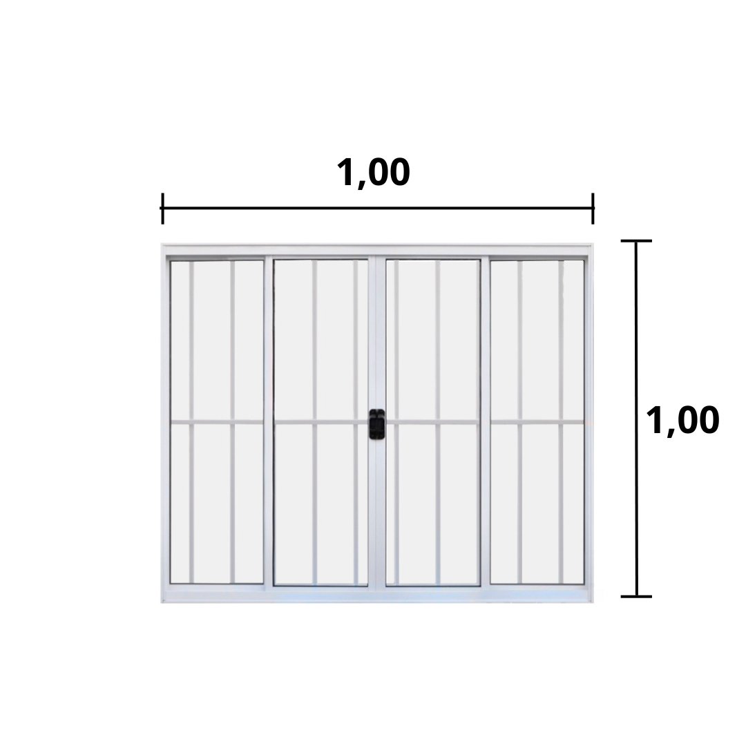 Janela de Correr 4 Folhas C/Grade Alumínio Branco 1.00 x 1.00 Linha Modular - Hale - 2