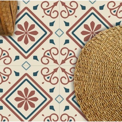Adesivo Piso Ladrilho Arabesco Lavável Antiderrapante
