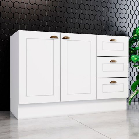 Balcão 120cm 2 Portas 3 Gavetas (sem Tampo) Americana Henn - Branco Hp Fosco