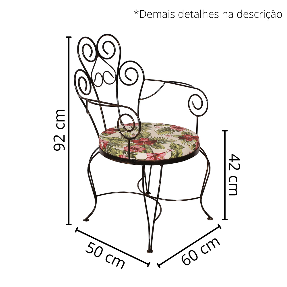 Conjunto 4 Cadeiras Estofada Jardim e Mesa De Centro em Aço - 6