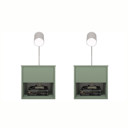 Kit 2 Mesas de Cabeceira Suspensa Retrô 1 Gaveta 100% Mdf Plancasa:verde Jade - 1