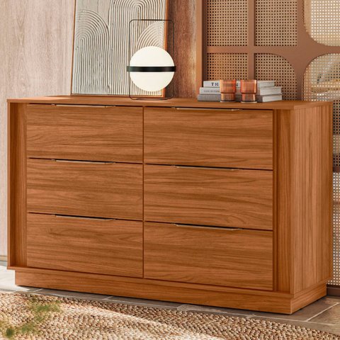 Cômoda Quarto 130cm Casal com 6 Gavetas Dino Nogueira D02 - Mpozenato