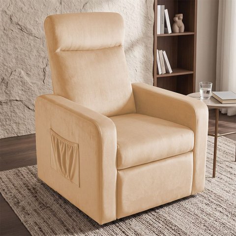 Poltrona Madrid Reclinável para Sala Retrátil com Design Moderno e Confortável Veludo Bege