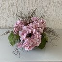 Ver imagem 2 de Arranjo Grande Centro de Mesa Hortênsias Rosa Artificial Vaso Incolor