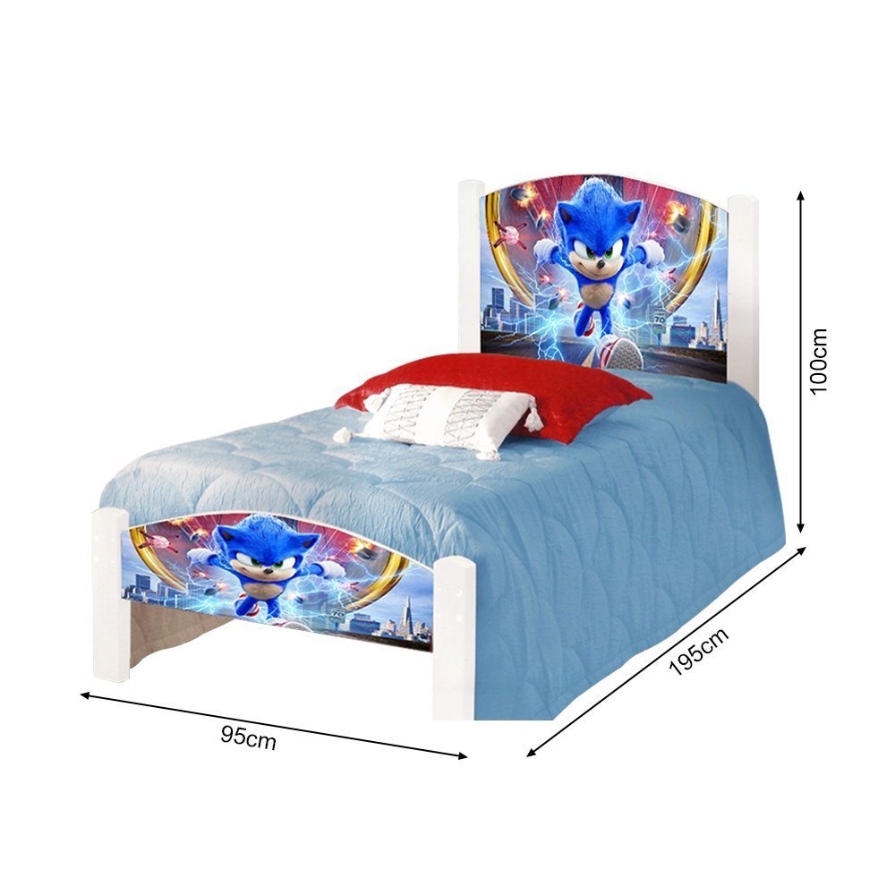 Cama de Criança Solteiro Infantil Adesivada Sonic com Grade de Proteção - 4