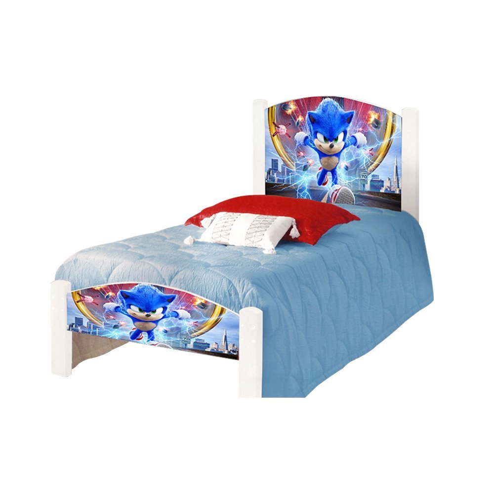 Cama de Criança Solteiro Infantil Adesivada Sonic com Grade de Proteção - 2