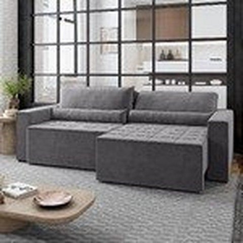 Sofá Cama Retrátil e Reclinável 4 Lugares Suede Nepal 260cm Cinza