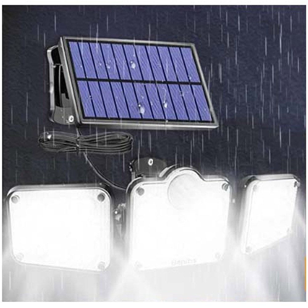 Luminaria Refletor Solar 3 Cabeças Led Sensor Presença Placa Solar Articulavel 3 Modos Potente Garag - 7